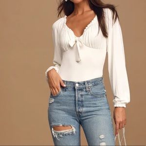 Ivory Long Sleeve Ruffled Bodysuit